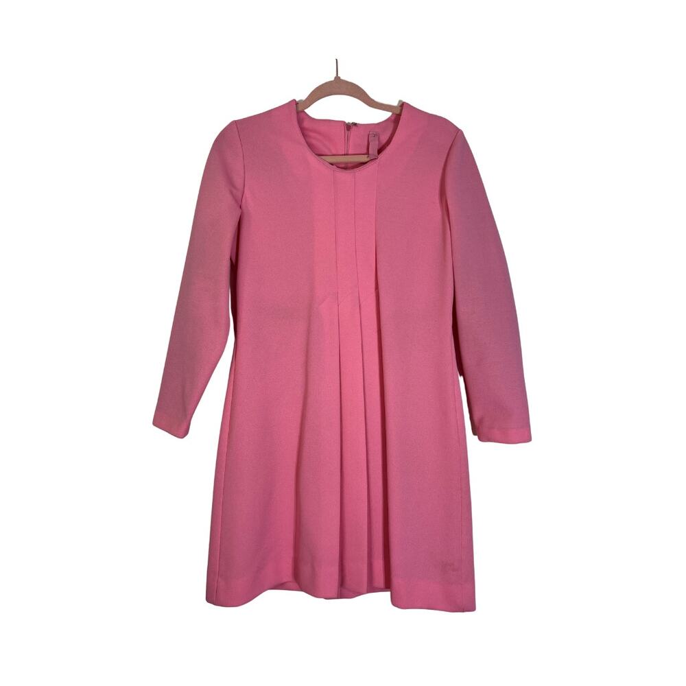 VTG Casee Pink Long Sleeve Scoop Neck Pleated Front‎ Mini Dress Juniors Size 13